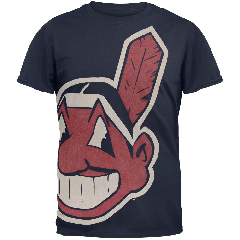 Cleveland Indians - Overgrown Logo Soft T-Shirt Men's T-Shirts Cleveland Indians MD Blue 