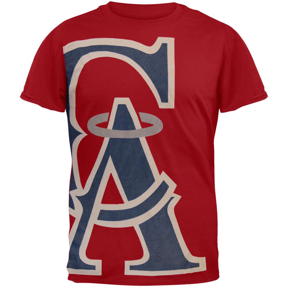 Los Angeles Angels - Overgrown Logo Soft T-Shirt Men's T-Shirts Los Angeles Angels of Anaheim 2XL Red 