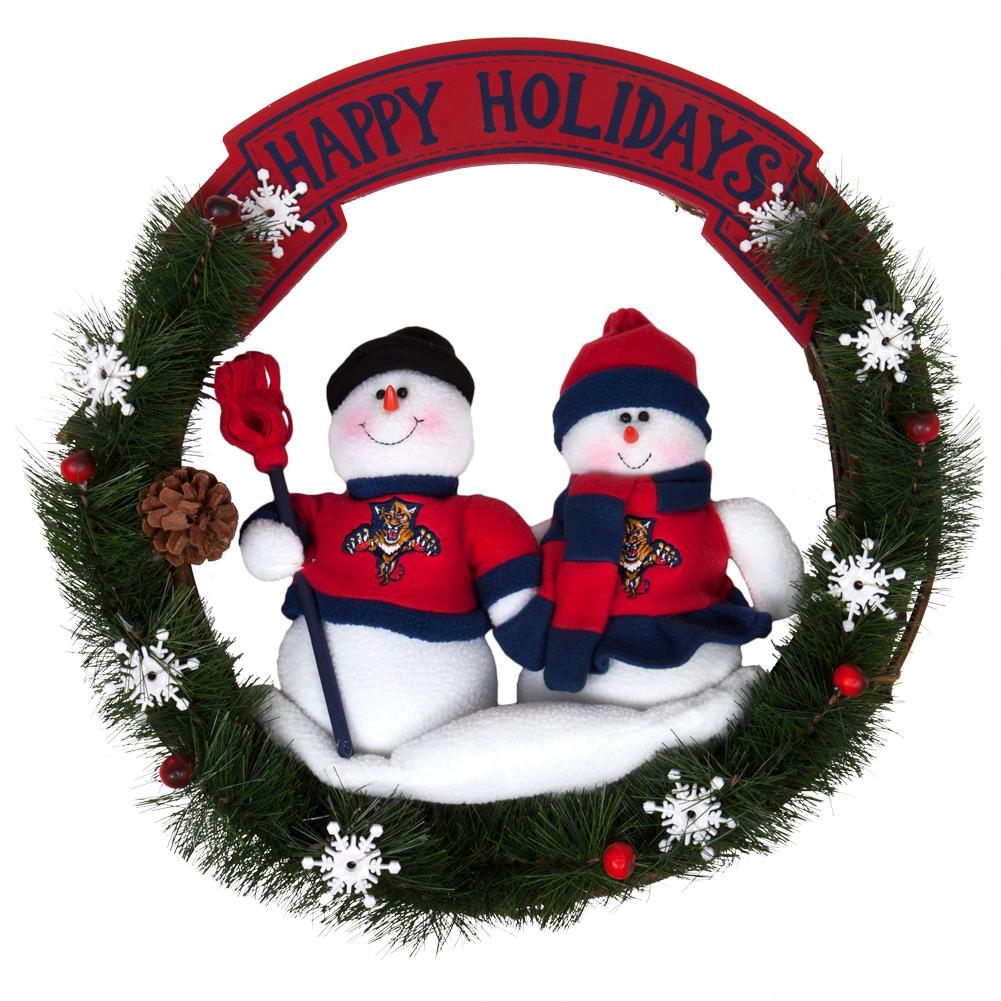 Florida Panthers - Happy Holidays Snowmen Wreath Wreaths Old Glory OS Multicoloured 