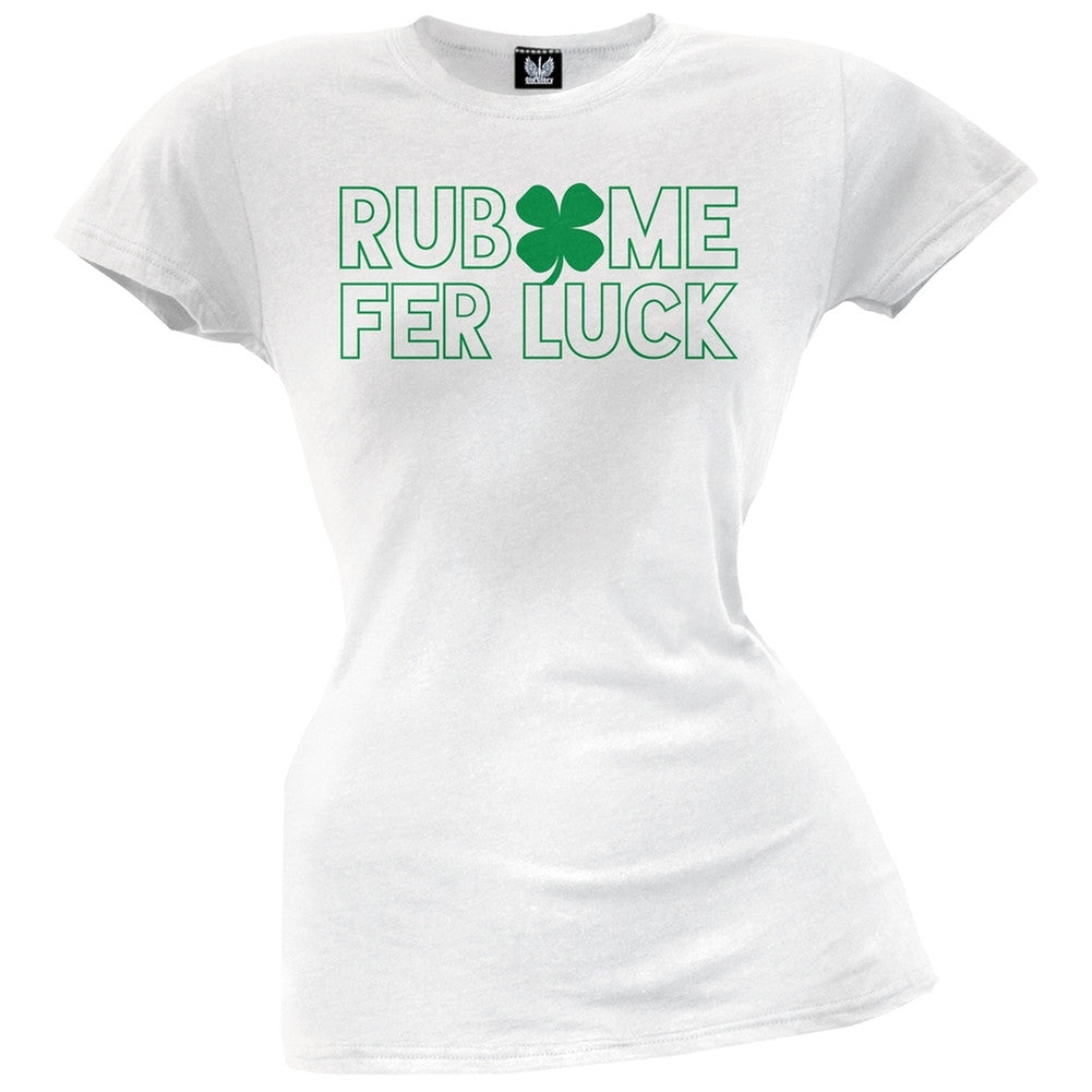 Rub Me Fer Luck Juniors T-Shirt Juniors T-Shirts Old Glory SM White 