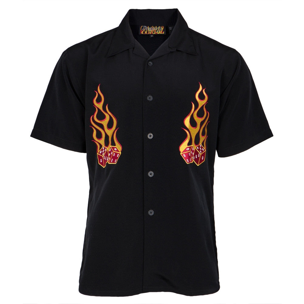 Flaming Dice Club Shirt Men's Club Shirts Rock 'N Roll LG Black 