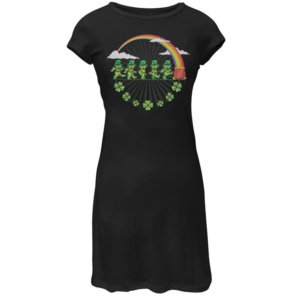 Grateful Dead - Leprechaun Bears Black Juniors Cap Sleeve Dress Juniors Dresses Grateful Dead   