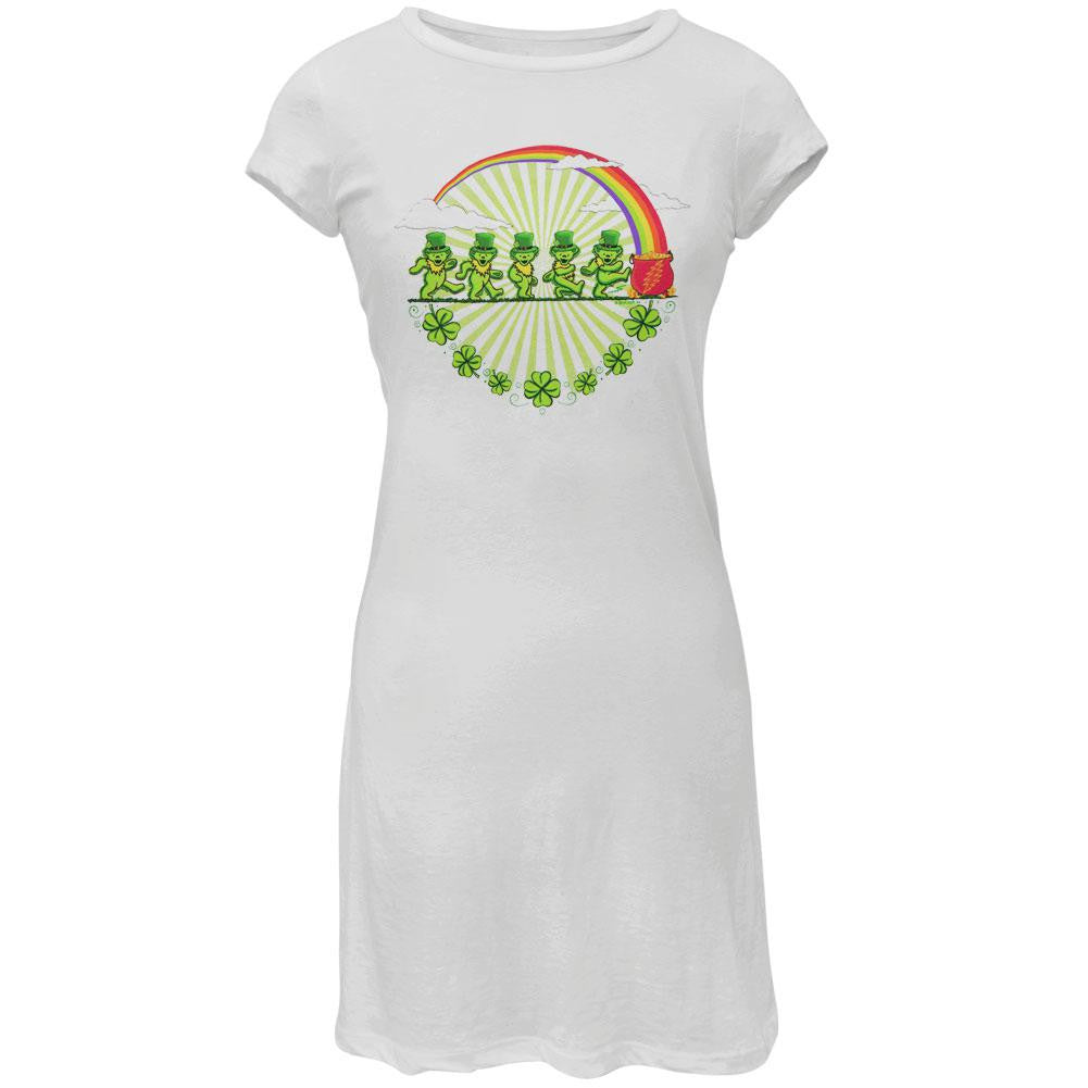 Grateful Dead - Leprechaun Bears White Juniors Capsleeve Dress Juniors Dresses Grateful Dead   