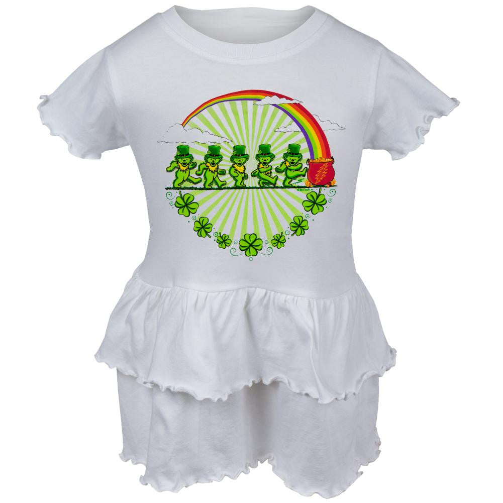 Grateful Dead - Leprechaun Bears White Infant Ruffle Dress Infant Dresses Grateful Dead   