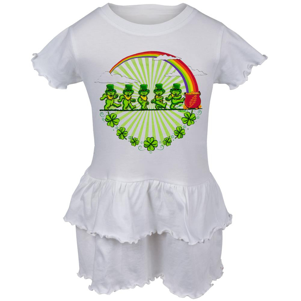 Grateful Dead - Leprechaun Bears White Toddler Ruffle Dress Toddler Dresses Grateful Dead   