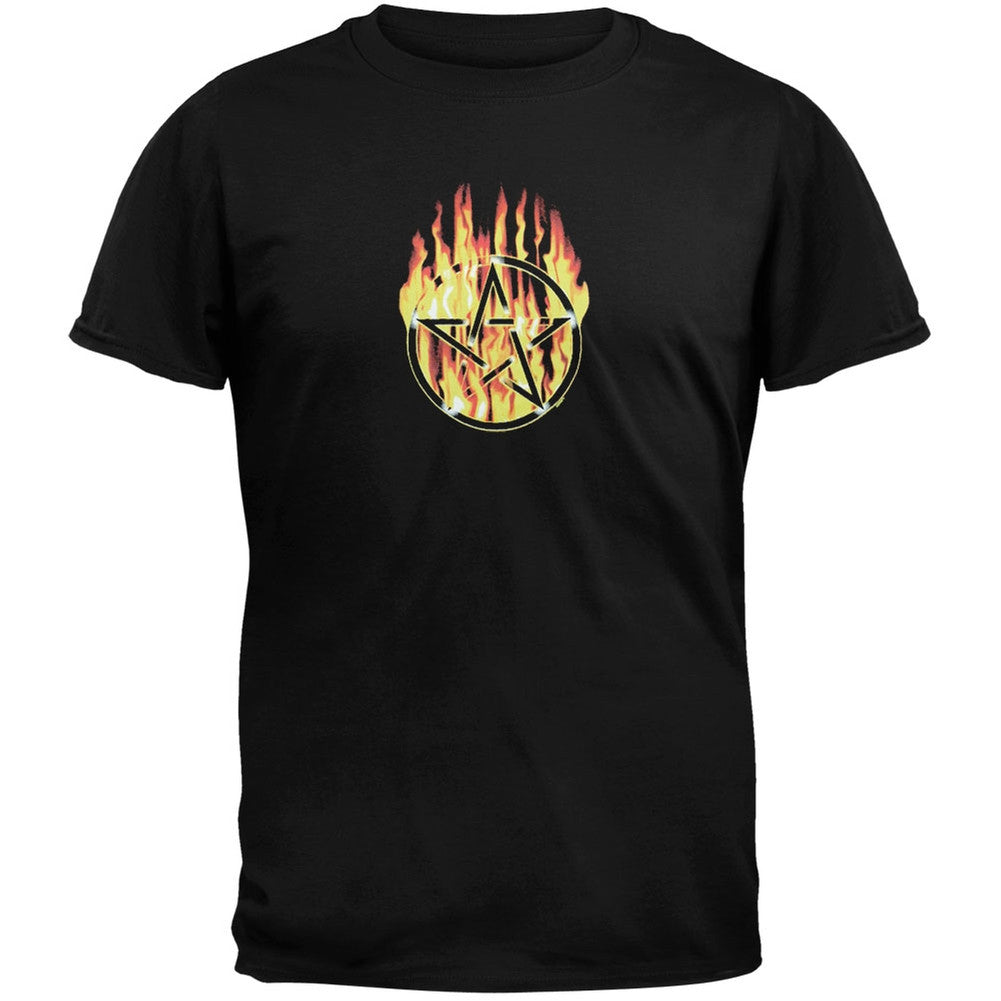 Flaming Pentacle Adult Black T-Shirt Men's T-Shirts Old Glory   