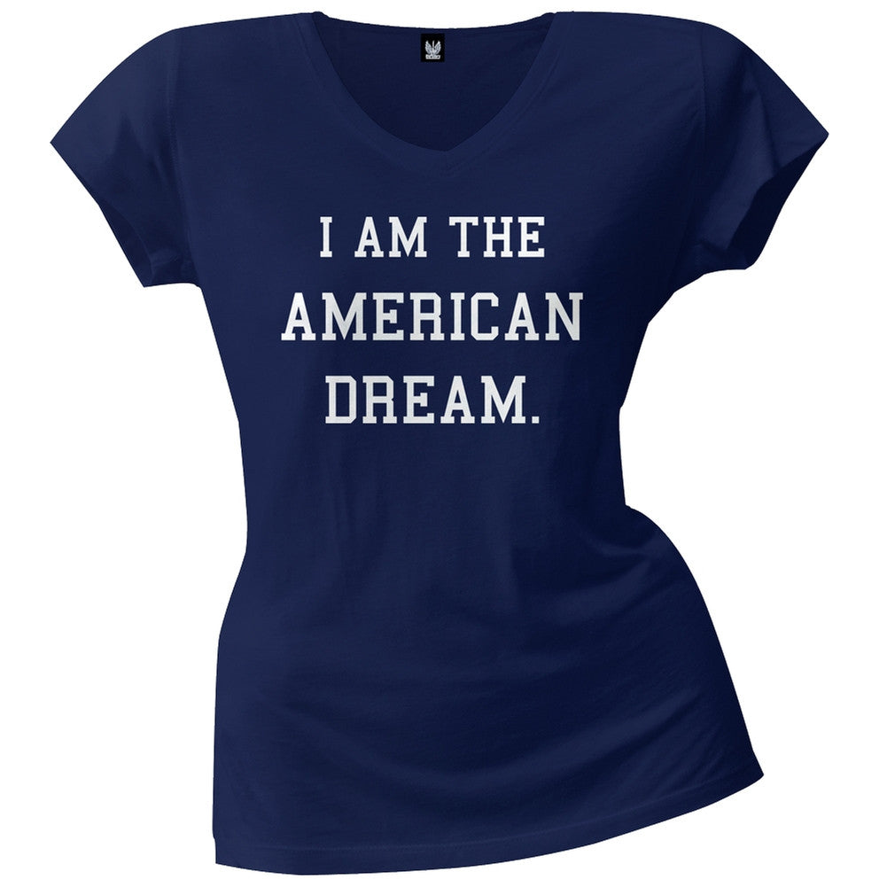 I am the American Dream Juniors V-Neck Juniors T-Shirts Old Glory   