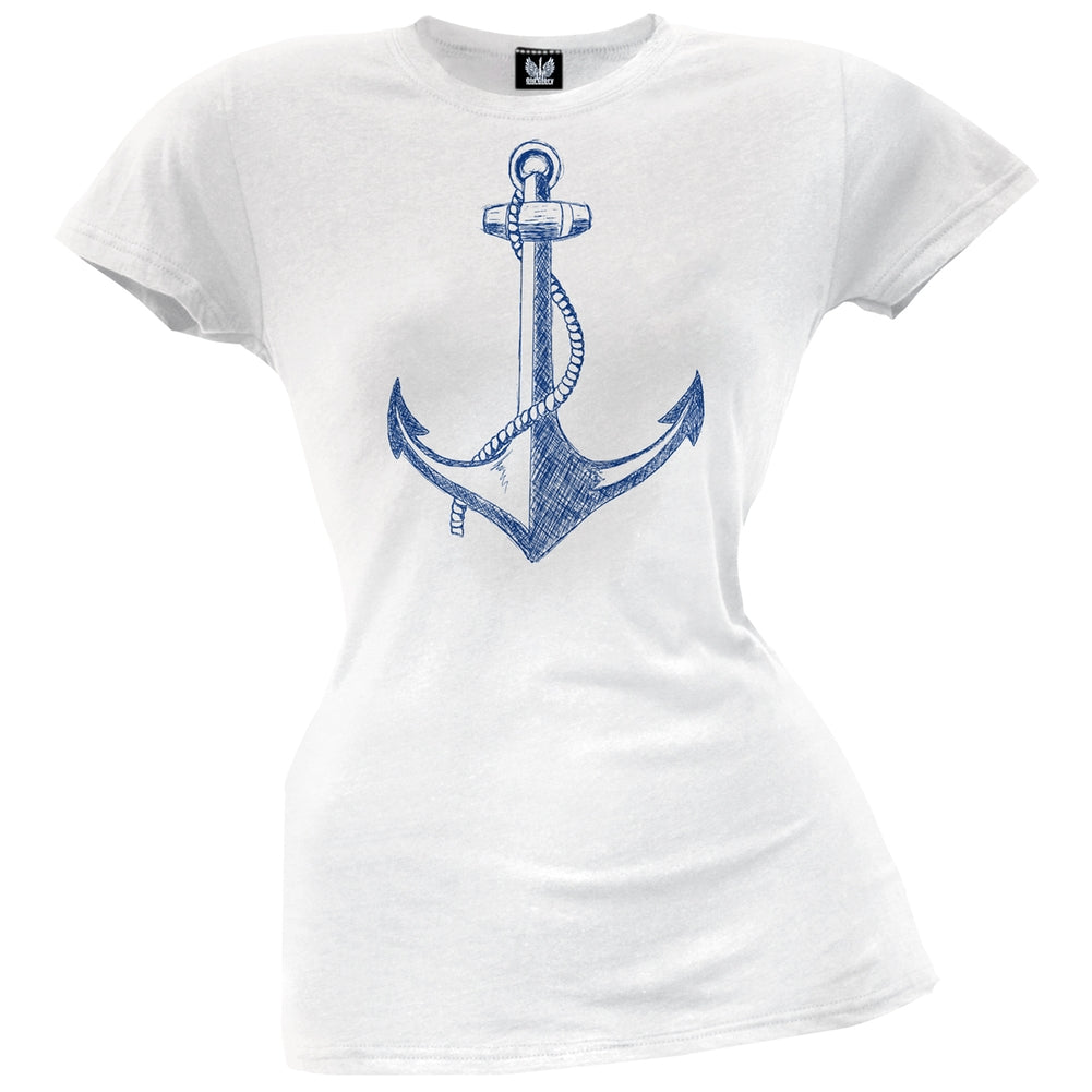 Summer Anchor Juniors White T-Shirt Juniors T-Shirts Old Glory 2XL White 