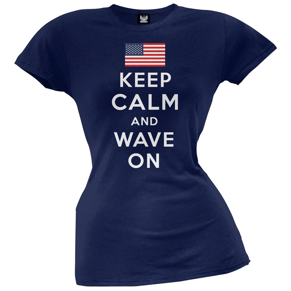 Keep Calm and Wave On Juniors T-Shirt Juniors T-Shirts Old Glory   