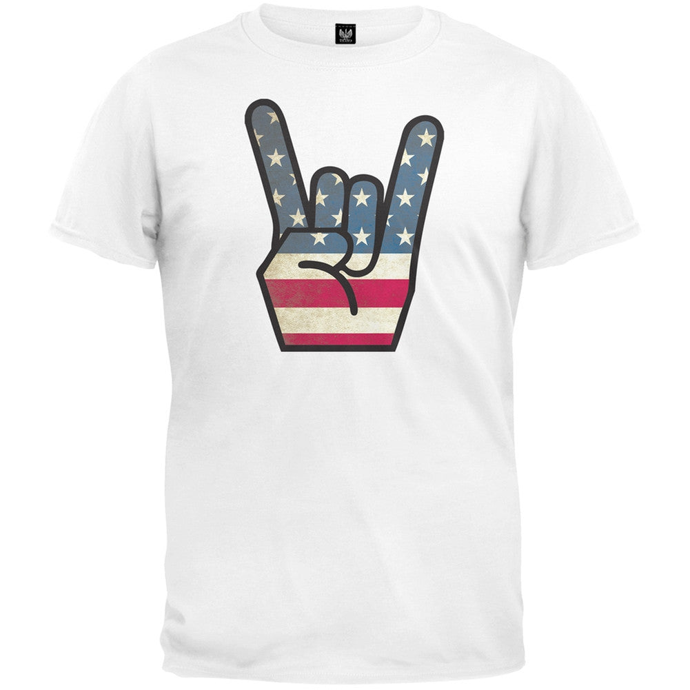 Rock On American Flag Hand T-Shirt Men's T-Shirts Old Glory   