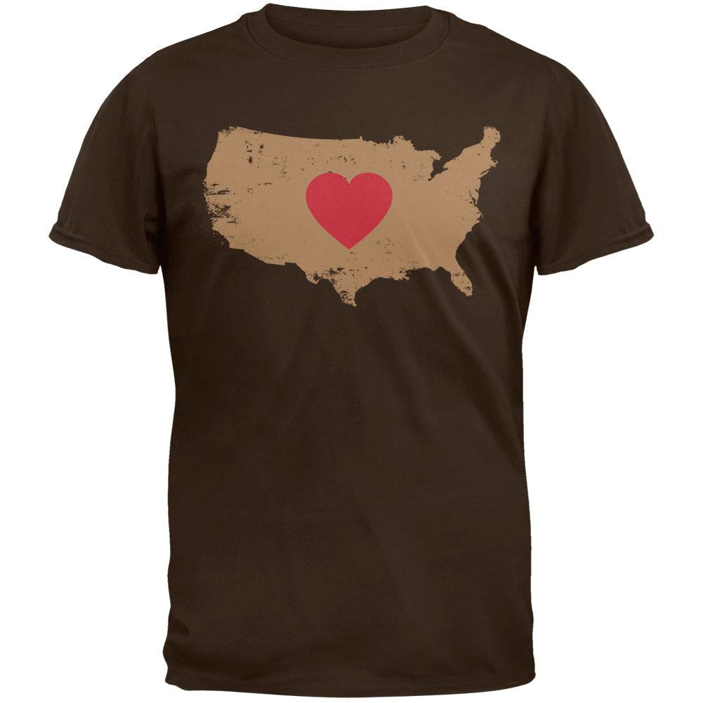 USA Heart T-Shirt Men's T-Shirts Old Glory 2XL Brown 