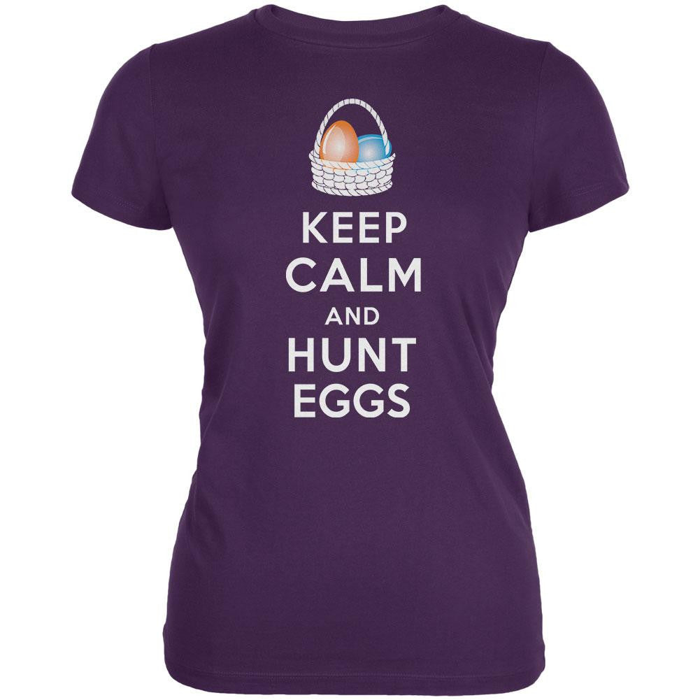 Keep Calm and Hunt Eggs Juniors T-Shirt Juniors T-Shirts Old Glory 2XL Purple 