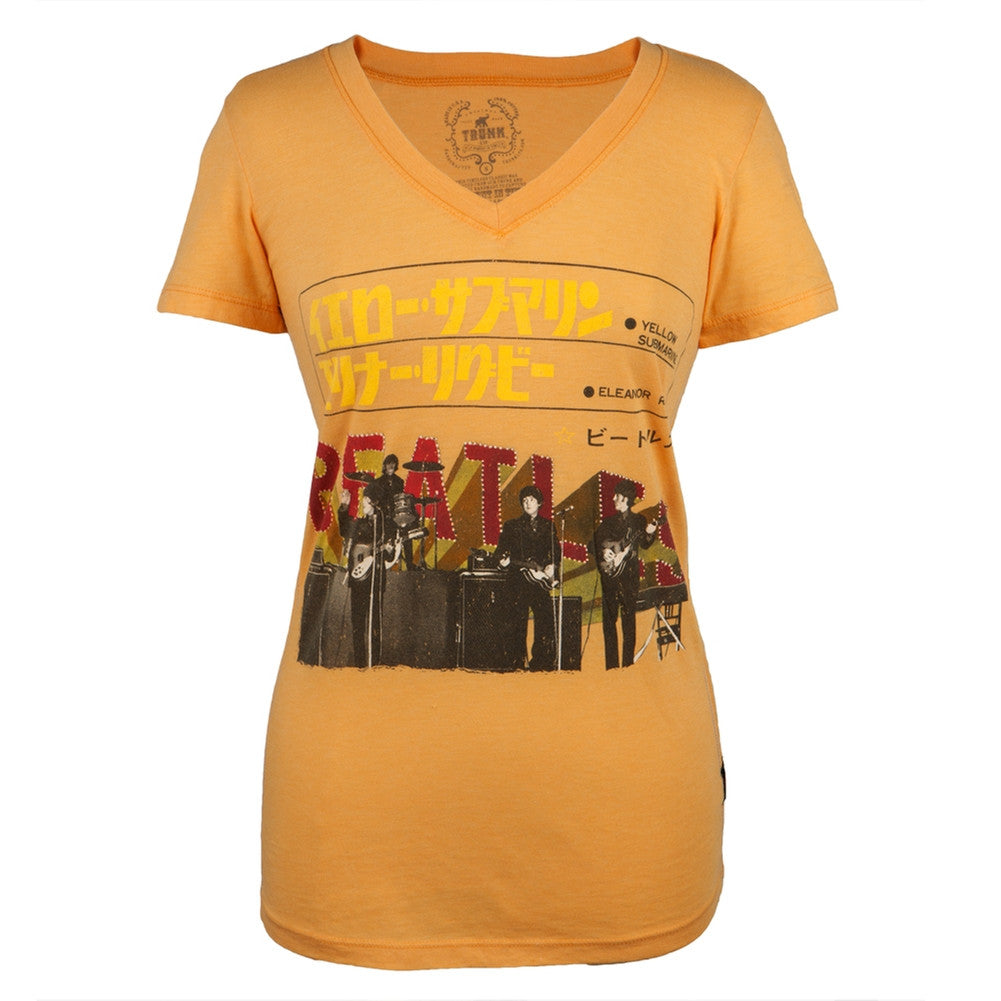 Beatles - Japan Stage Premium Juniors V-Neck T-Shirt Juniors T-Shirts The Beatles SM Yellow