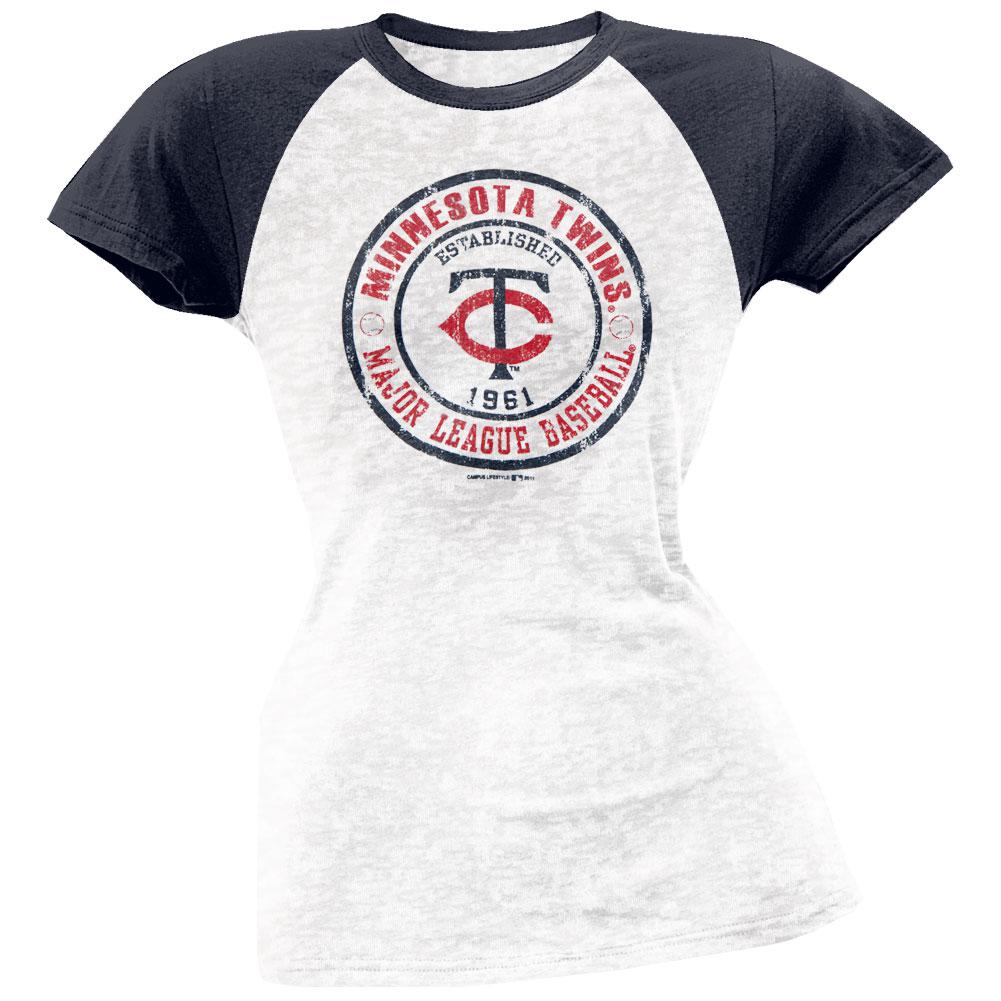 Minnesota Twins - Juniors Raglan Burnout T-Shirt Juniors T-Shirts Minnesota Twins LG White 