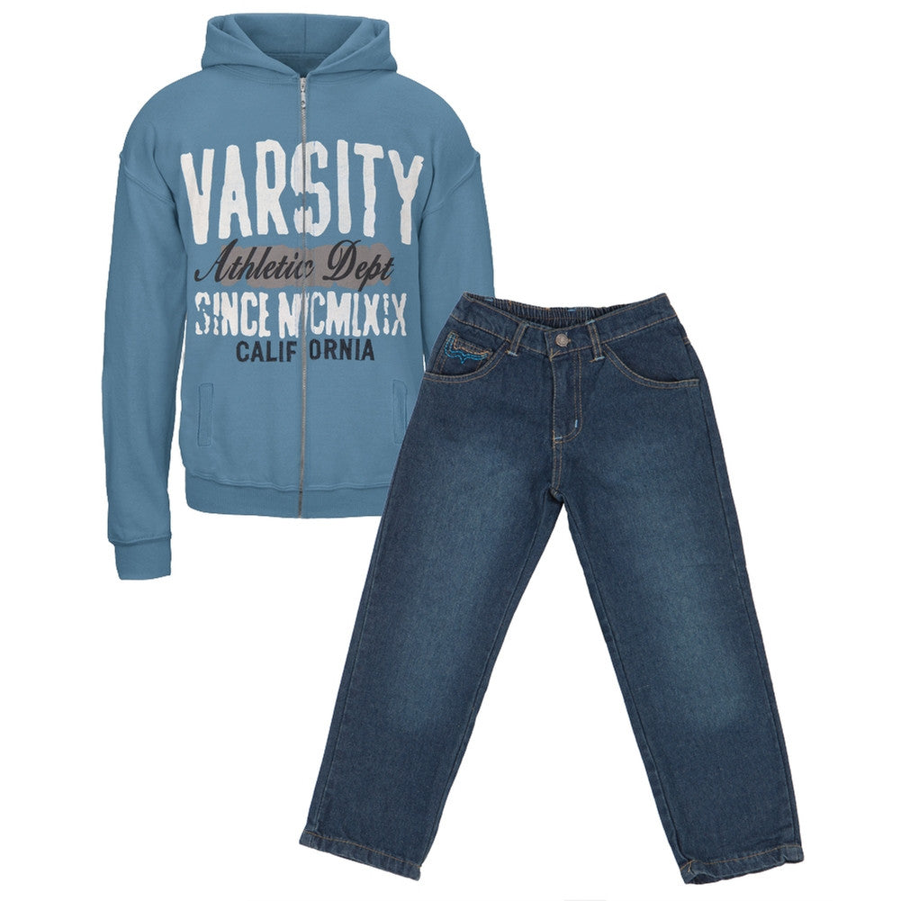 Varsity Athletic Dept Light Blue Hoodie & Jeans Juvy Set Juvenile Sets Old Glory   
