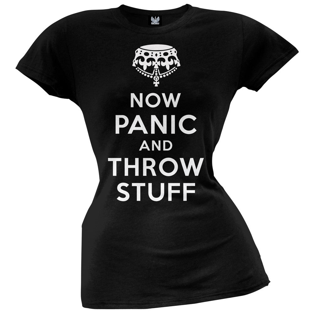 Now Panic and Throw Stuff Juniors T-Shirt Juniors T-Shirts Old Glory   