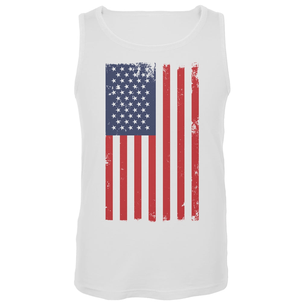 Distressed American Flag White Tank Top Men's Tank Tops Old Glory LG White 