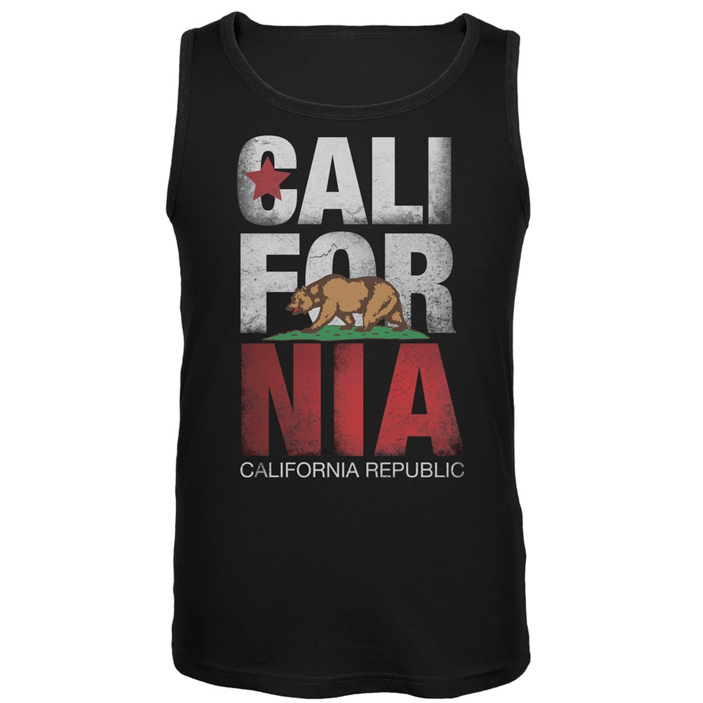 California Republic Large Print Black Tank Top Men's Tank Tops Old Glory LG Black 