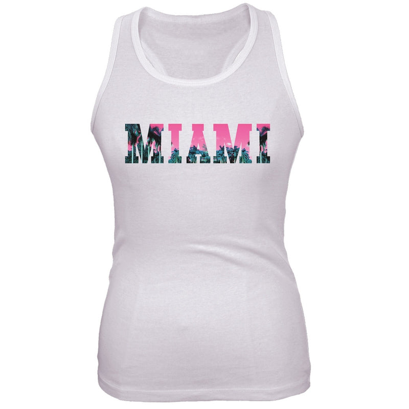 Miami Juniors White Crop Top Graphic Tee Juniors Tank Tops Old Glory   