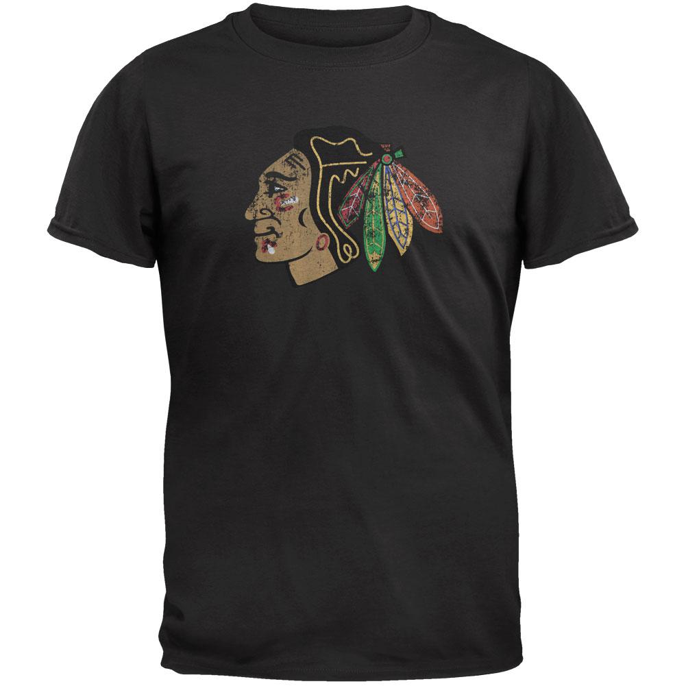 Chicago Blackhawks - Logo Brass Tacks Soft Black T-Shirt Men's T-Shirts Chicago Blackhawks 2XL Black