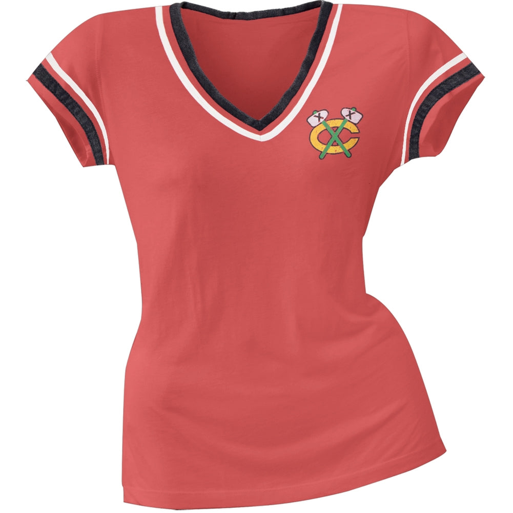 Chicago Blackhawks - Chest Logo Juniors V-Neck Jersey T-Shirt Juniors T-Shirts Chicago Blackhawks LG Red 