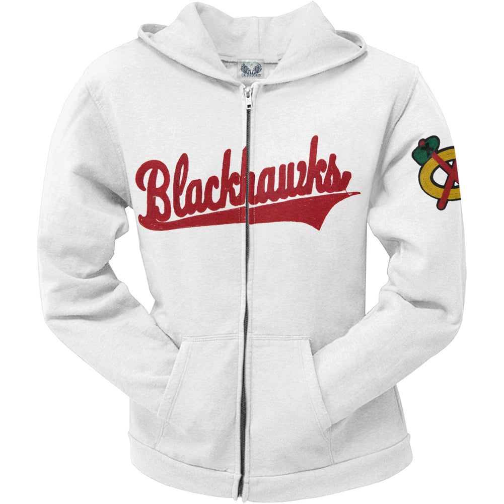 Chicago Blackhawks - Swoosh Logo Double Down Juniors Zip Hoodie Juniors Hoodies Chicago Blackhawks LG White 