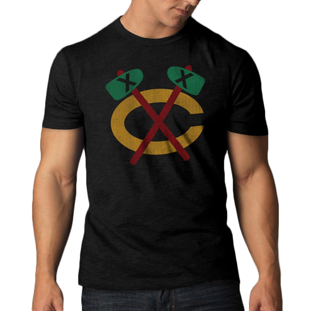 Chicago Blackhawks - Logo Scrum Premium T-Shirt Men's T-Shirts Chicago Blackhawks SM Black 