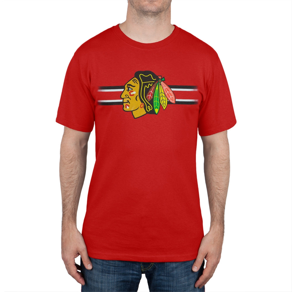 Chicago Blackhawks - Bar Stripe Logo T-Shirt Men's T-Shirts Chicago Blackhawks 2XL Red