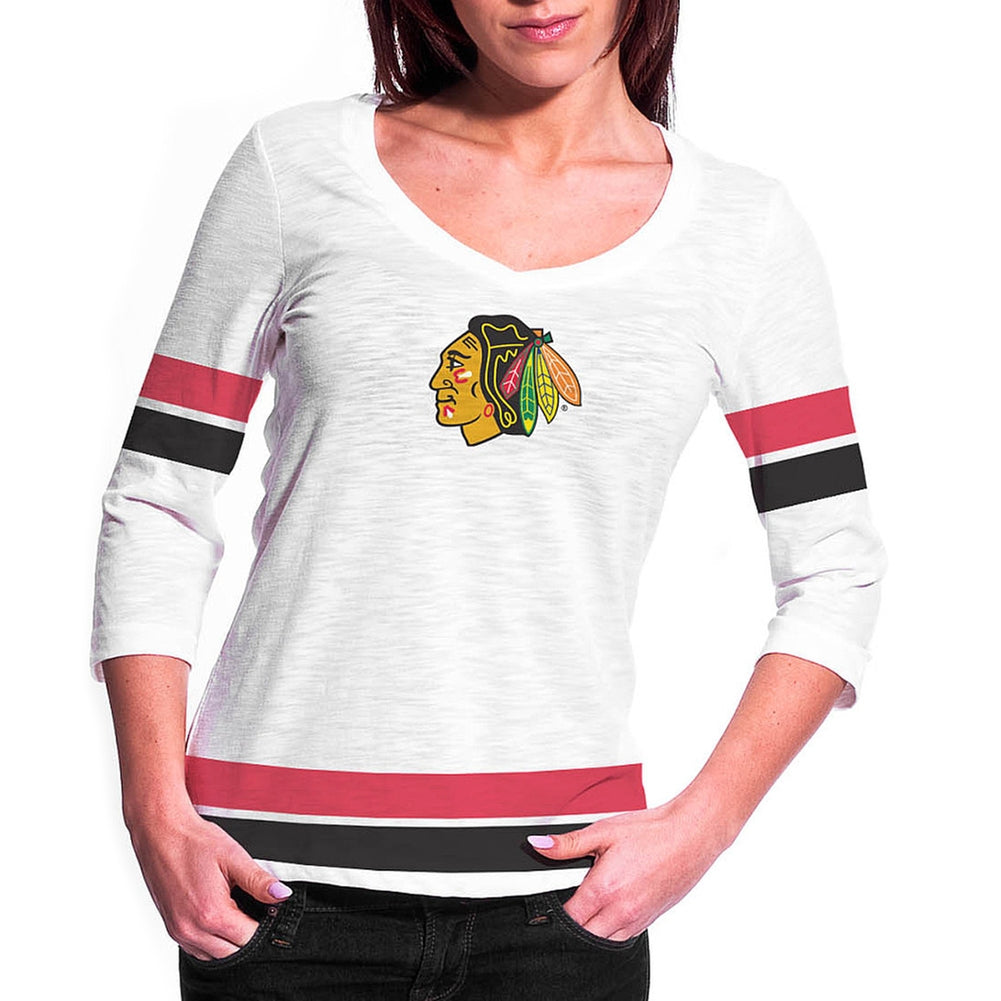 Chicago Blackhawks - Logo Scrimmage Chloe Juniors Long Sleeve T-Shirt Juniors Long Sleeves Chicago Blackhawks XL White 