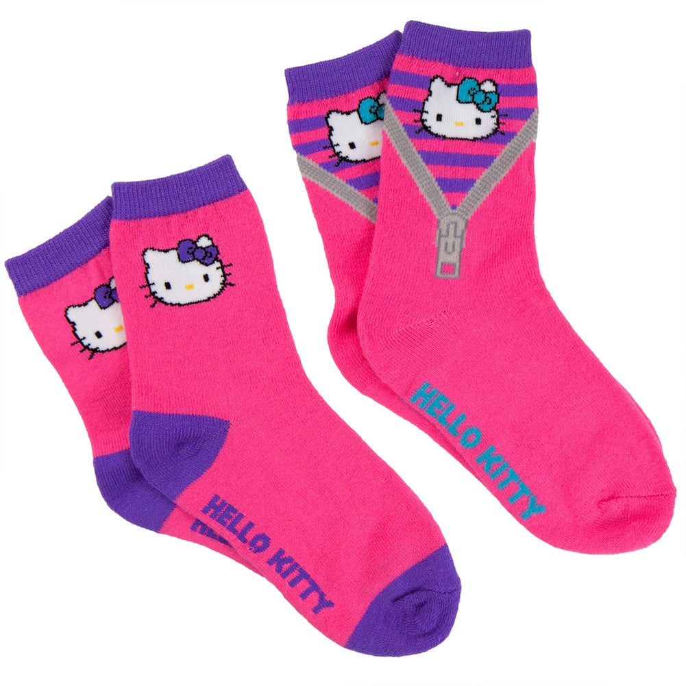 Hello Kitty - Zipper & Face Kids Socks 2 Pack Youth Socks Hello Kitty   