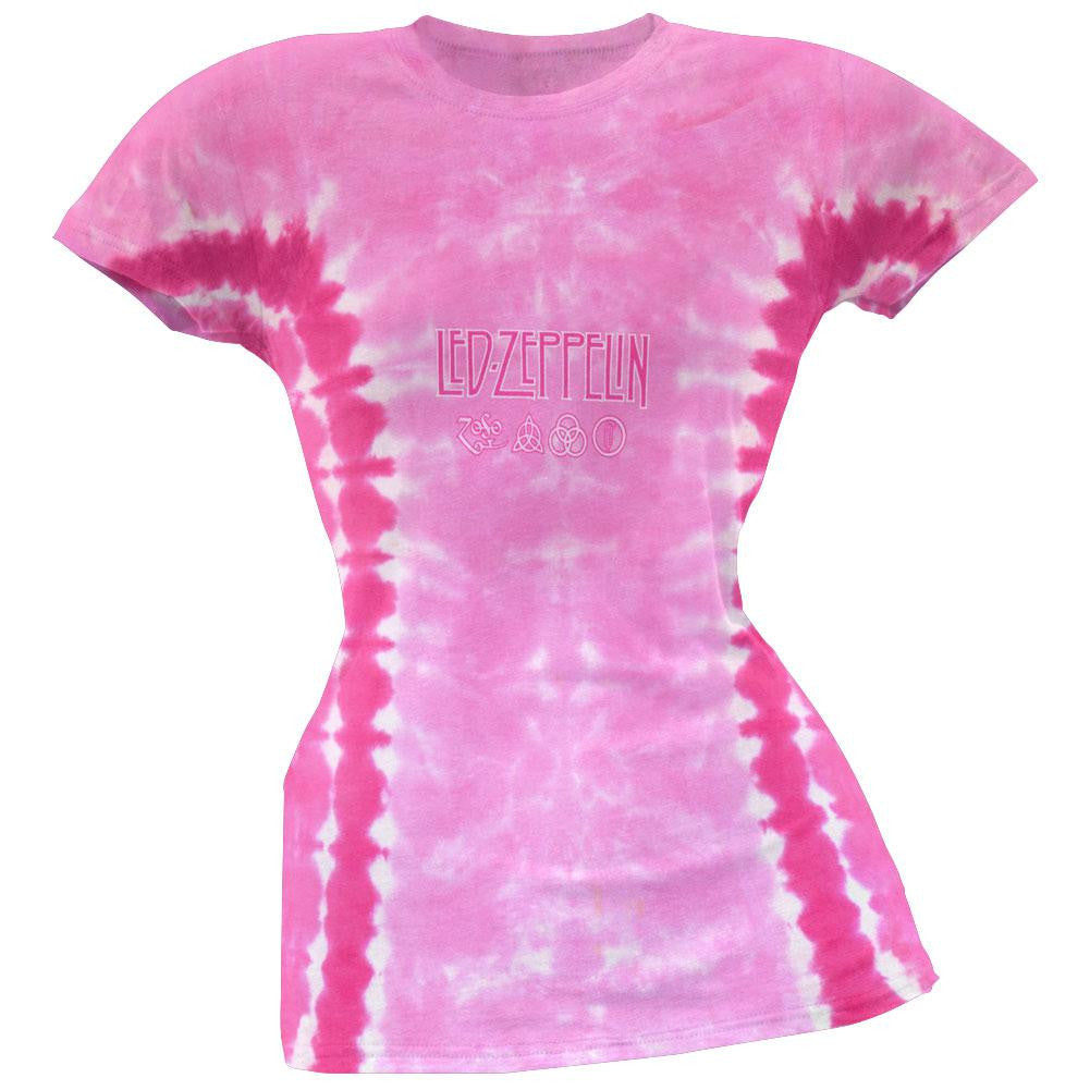 Led Zeppelin - Logo Tie Dye Juniors T-Shirt Juniors T-Shirts Led Zeppelin SM Pink