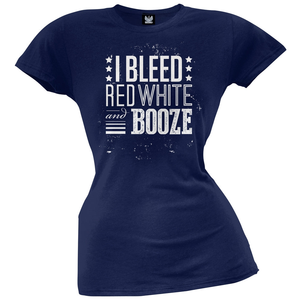 I Bleed Red White & Booze Juniors T-Shirt Juniors T-Shirts Old Glory   