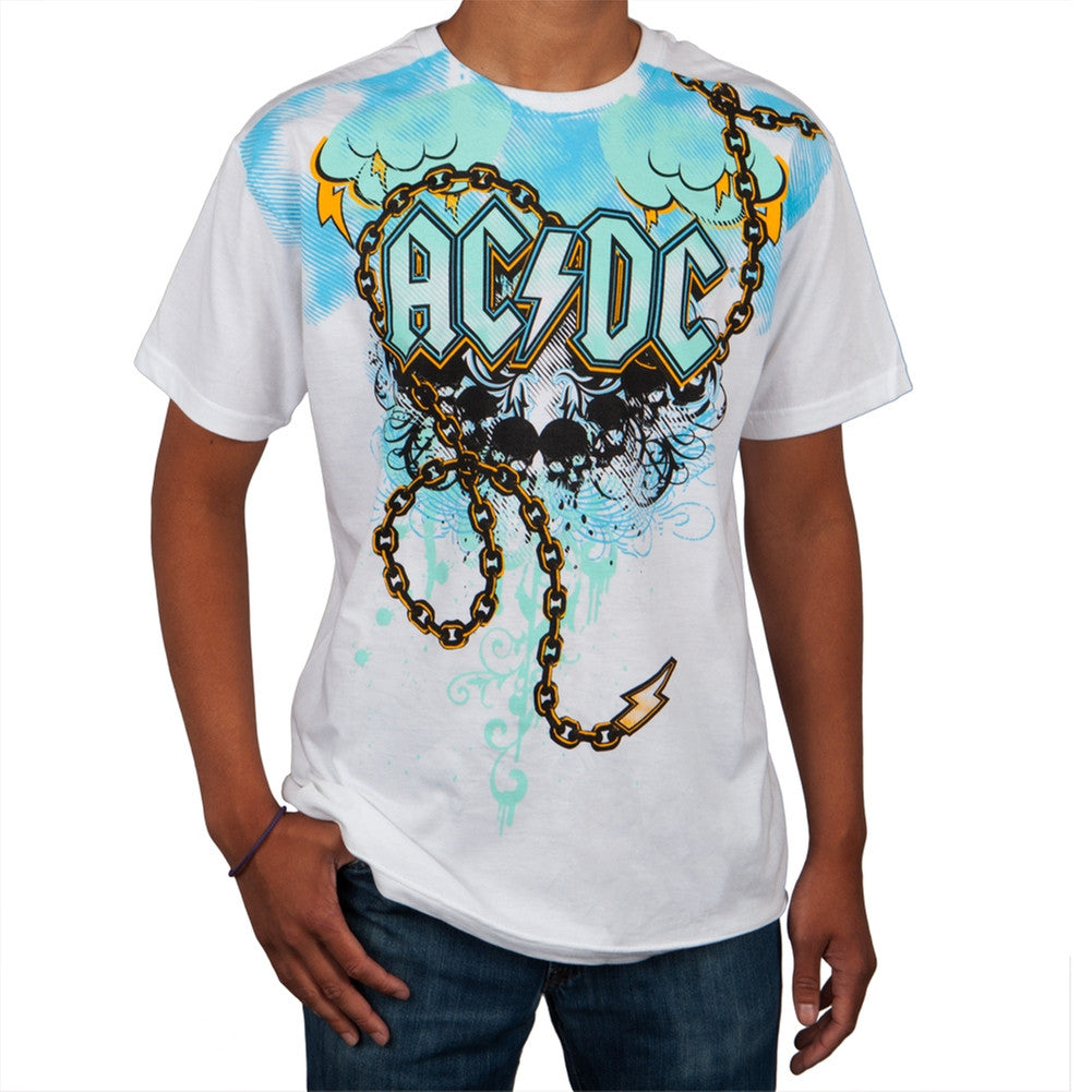 AC/DC - Skulls & Lightning Chain All-Over T-Shirt Men's T-Shirts AC/DC MD White