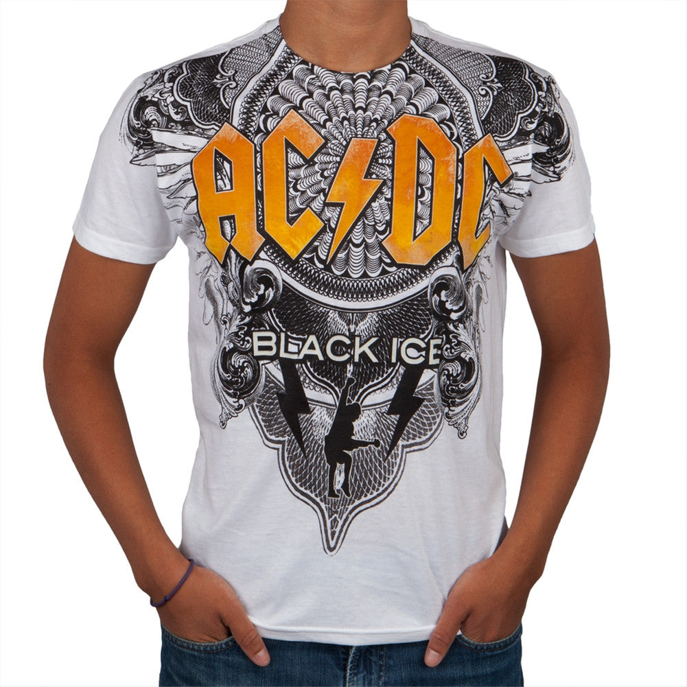 AC/DC - Black Ice Crest All-Over T-Shirt Men's T-Shirts AC/DC SM White 