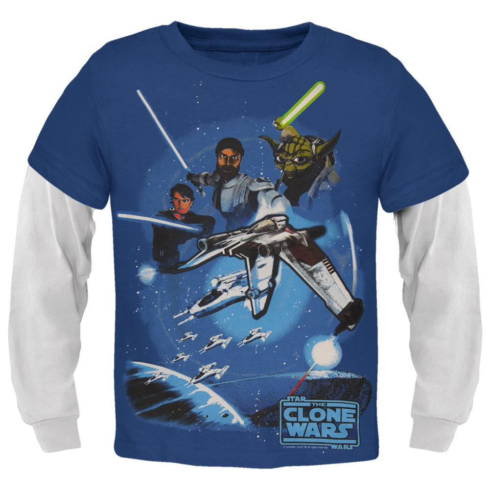 Star Wars - Clone Wars Jedi Juvy 2fer Long Sleeve T-Shirt Juvenile Long Sleeves Star Wars JLG Blue 