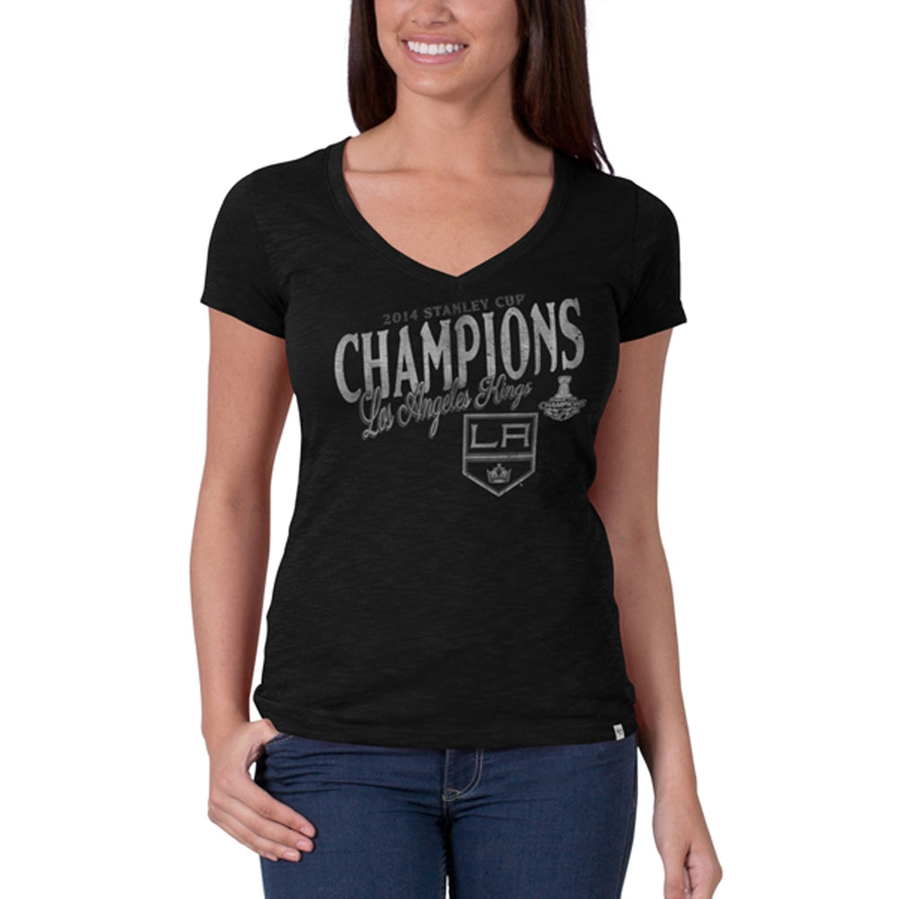 Los Angeles Kings - 2014 Stanley Cup Champions Juniors V-Neck T-Shirt Juniors T-Shirts Los Angeles Kings SM Black