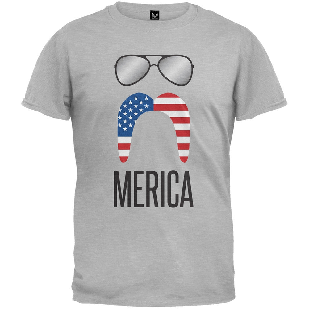 4th of July Merica Sunglasses and Mustache Sapphire Blue Adult T-Shirt Men's T-Shirts Old Glory 2XL Grey 