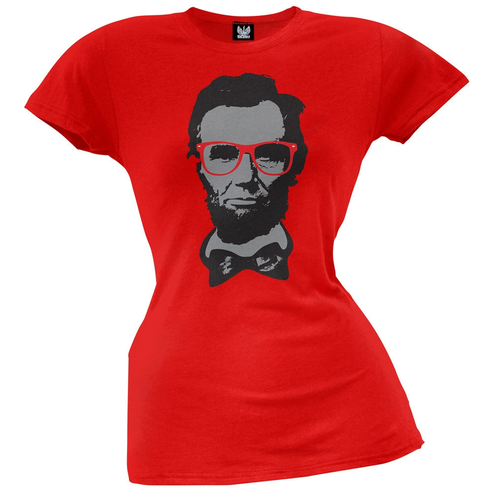 Abraham Lincoln Geek Glasses Juniors Red T-Shirt Juniors T-Shirts Old Glory 2XL Red 