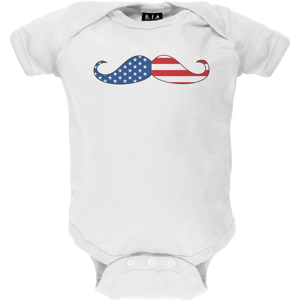 America Mustache Baby One Piece Baby One Piece Old Glory 0-3M White 