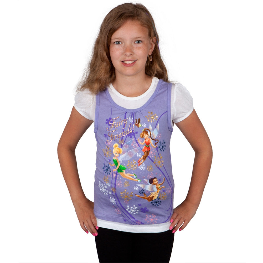 Disney Fairies - Fairy Friends Girls Juvy Short Sleeve 2fer Juvenile T-Shirts Disney Fairies J4 Purple 