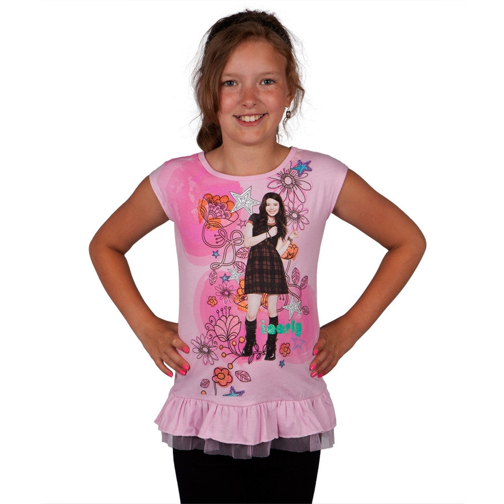 iCarly - Glitter Floral Carly Girls Juvy Dress Juvenile Dresses iCarly J4 Light Pink 