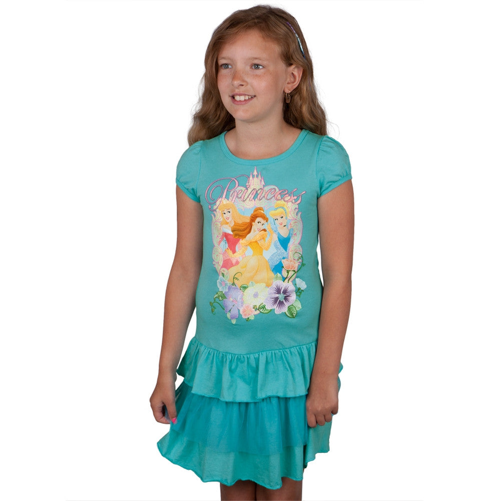 Disney Princesses - Glitter Portrait Princess Girls Juvy Dress Juvenile Dresses Disney Princesses J4 Light Blue 