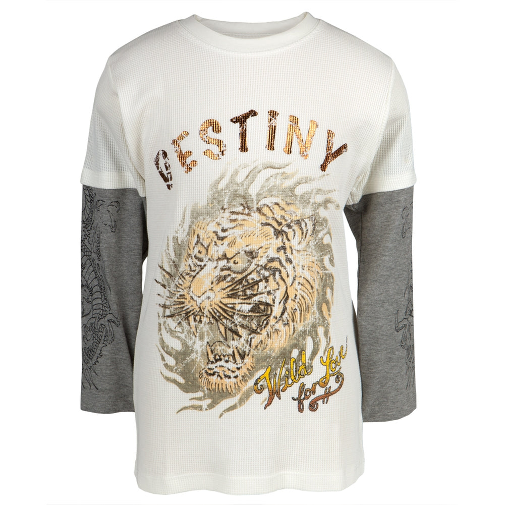 Ed Hardy - Destiny Tiger Youth 2fer Long Sleeve T-Shirt Youth Long Sleeves Ed Hardy LG Off-White 