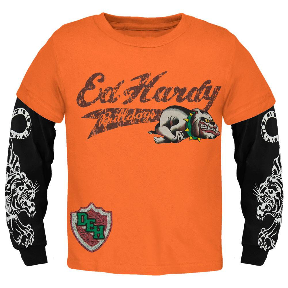 Ed Hardy - Running Bulldogs Youth 2fer Youth Long Sleeves Ed Hardy LG Orange 