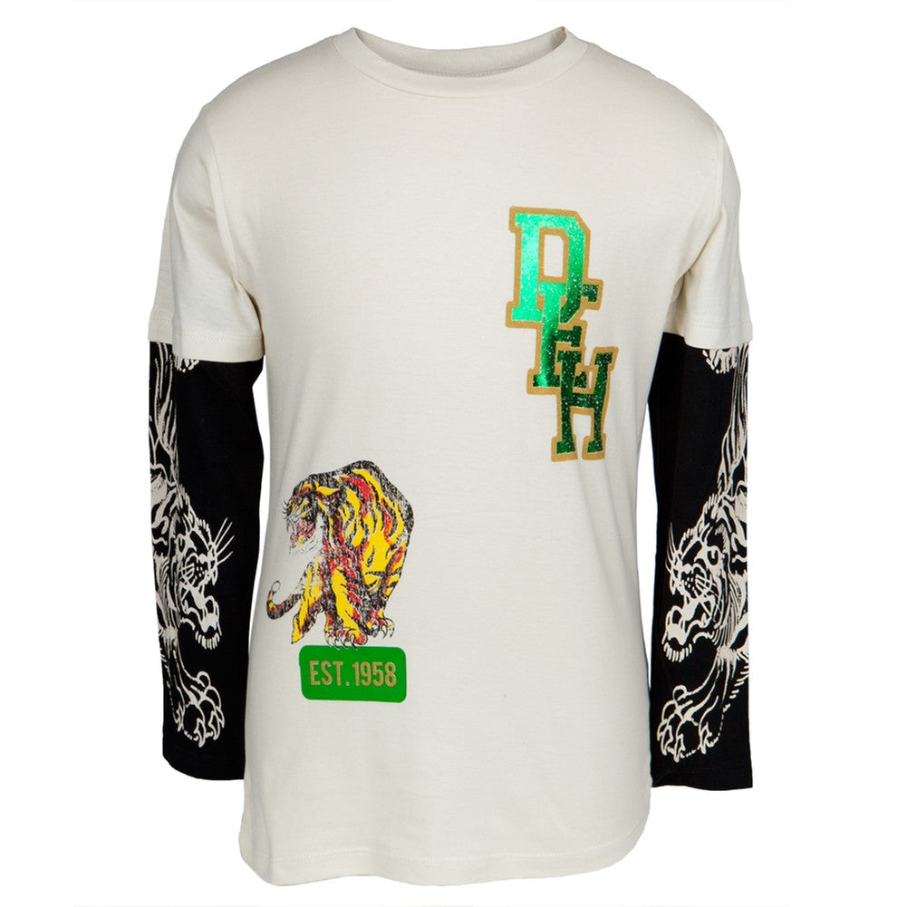 Ed Hardy - Est. 1958 Tiger Youth 2fer Long-Sleeve Graphic Tee Youth Long Sleeves Ed Hardy YLG Off-White Multi 