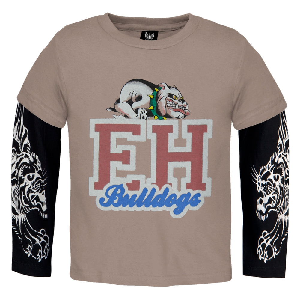 Ed Hardy - EH Bulldog Juvy 2fer Long Sleeve T-Shirt Juvenile Long Sleeves Ed Hardy J4/5 Brown 