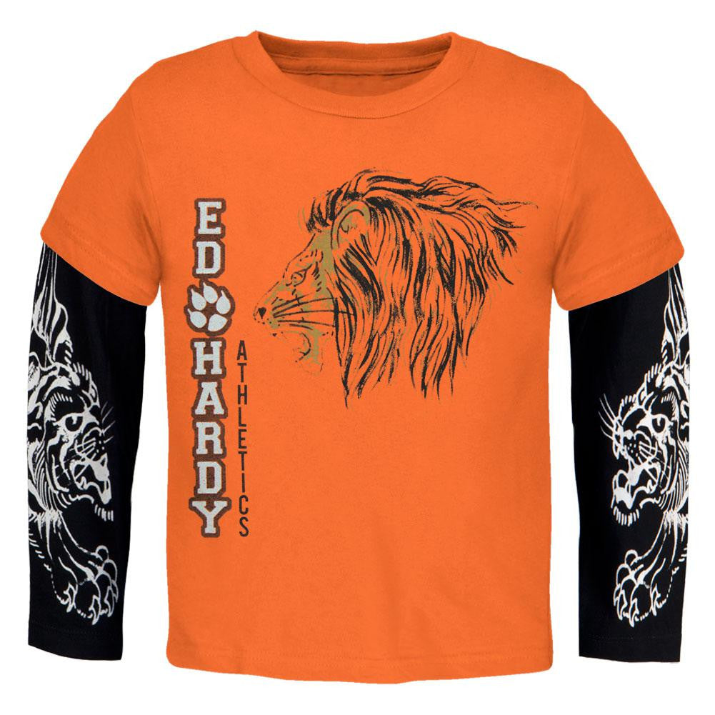 Ed Hardy - Lion Side Profile Youth 2fer Youth Long Sleeves Ed Hardy SM Orange