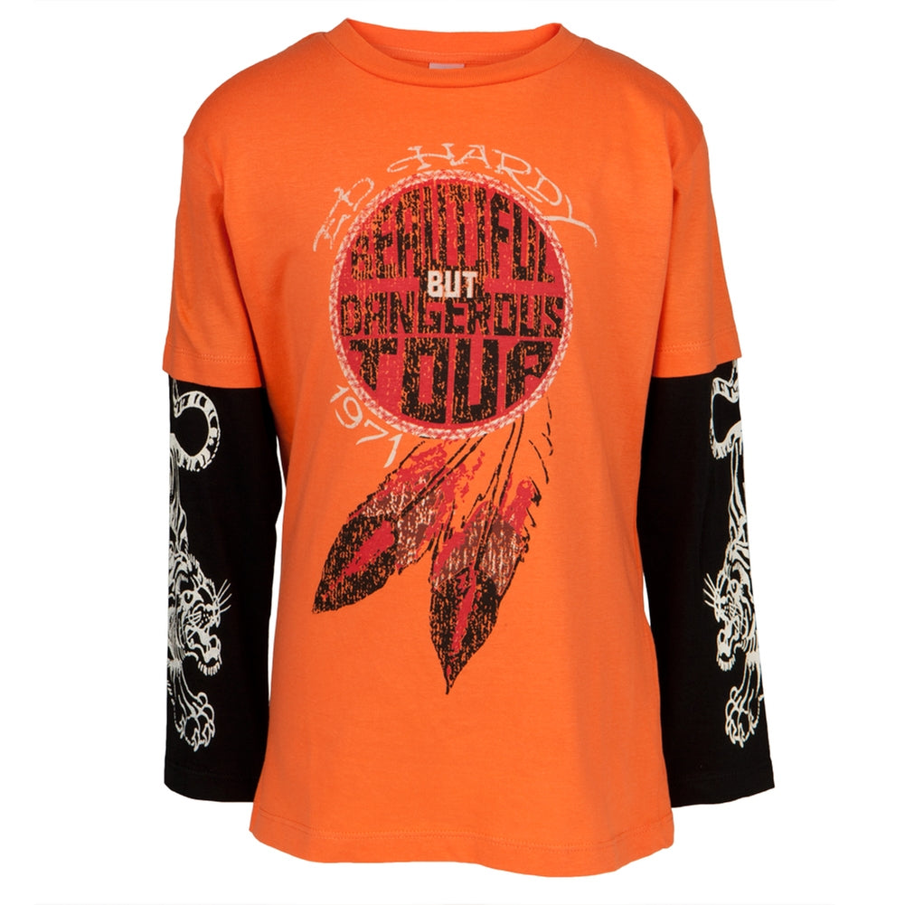 Ed Hardy - Beautiful But Dangerous Tour Youth 2fer Youth Long Sleeves Ed Hardy LG Orange 