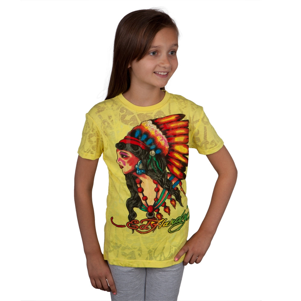 Ed Hardy - Native American Girls Youth Burnout T-Shirt Youth T-Shirts Ed Hardy LG Yellow 