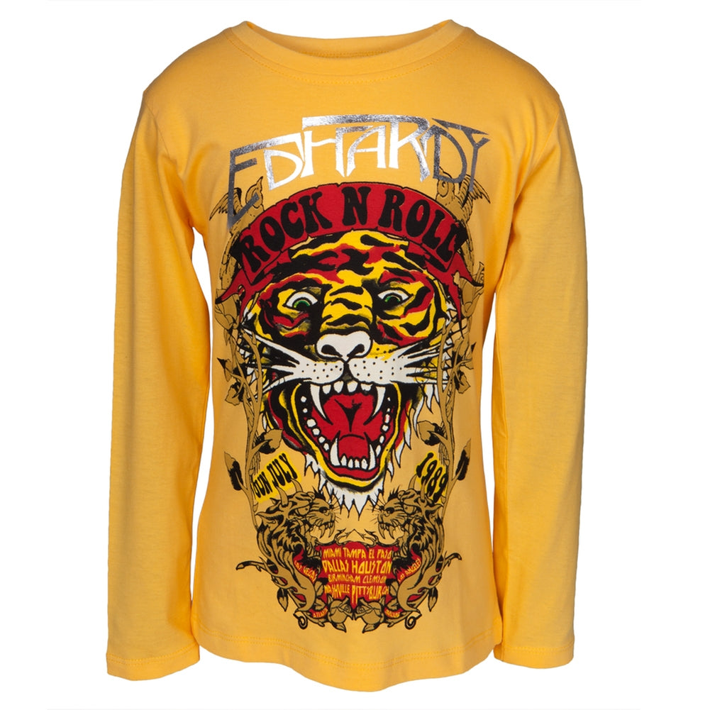 Ed Hardy - Rock N Roll Tiger Girls Juvy Long Sleeve T-Shirt Juvenile Long Sleeves Ed Hardy J4/5 Yellow 